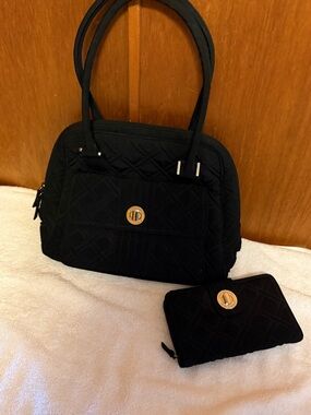 Vera Bradley Classic Black Quilted Tote and Wallet Set